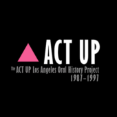 ACT UP LA The ACT UP LA logo. Black background with pink triangle.